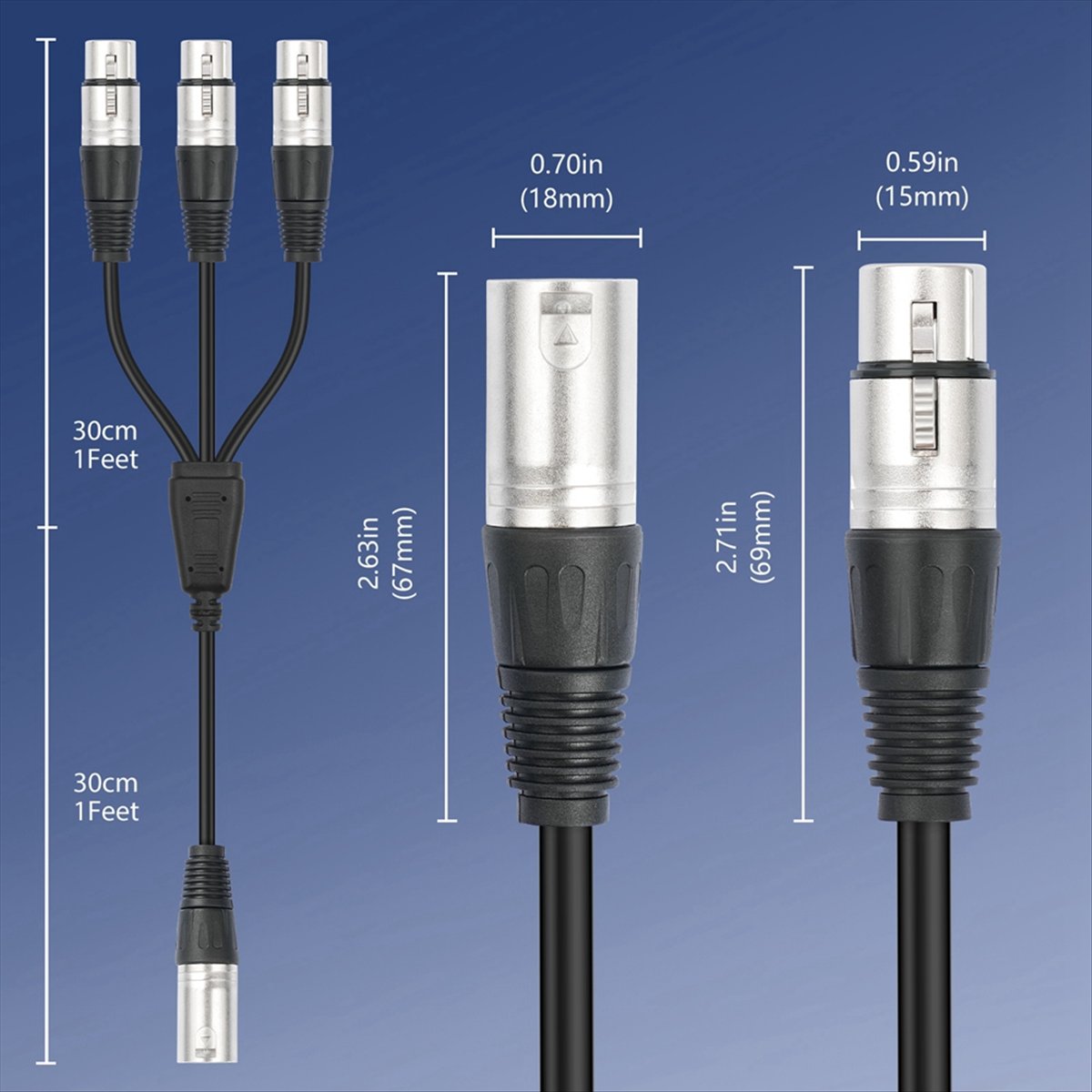 Audio Splitter Y - (PQWN) 3-Pin XLR Stecker auf 3